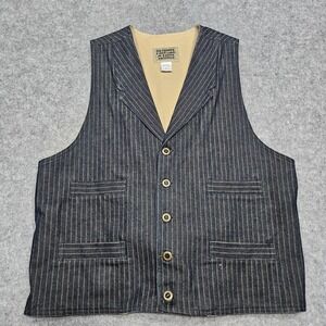 Frontier Classics Old West Canvas Vest Men's L Blue Four Pockets Striped